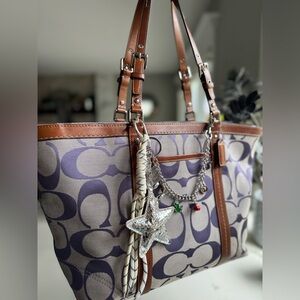 Coach Signature Purple Tote + Star Bag Charm
